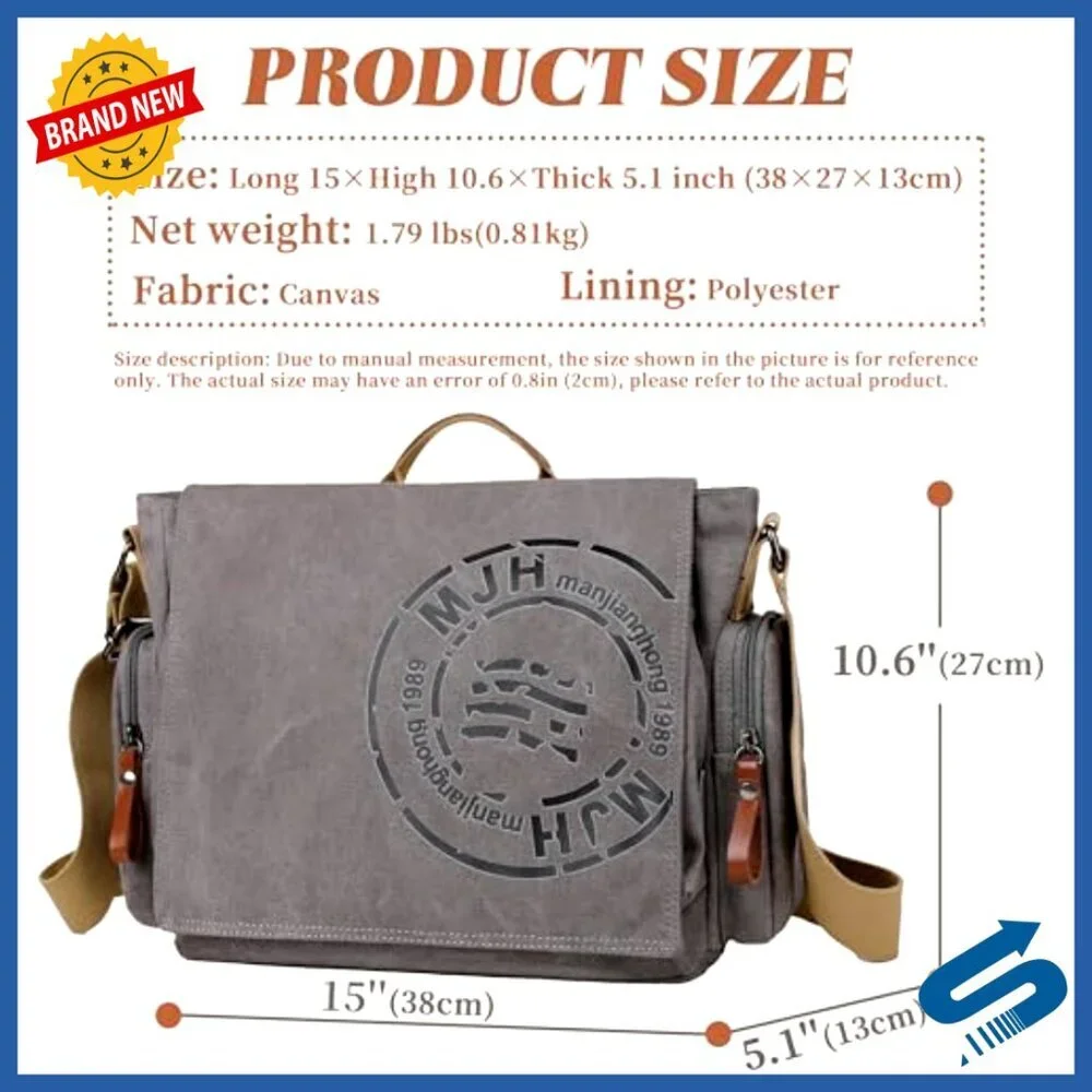 Canvas Messenger Bag Satchel Vintage Travel Shoulder Bag Laptop Compatible